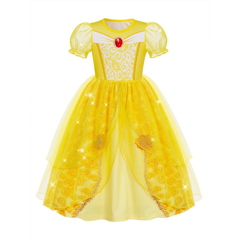 Marendyee Princess Dress For Girls Halloween Costume Outfit Sparkly Tulle Mesh Puff Sleeve Cosplay Fancy Dresses Christmas Gift