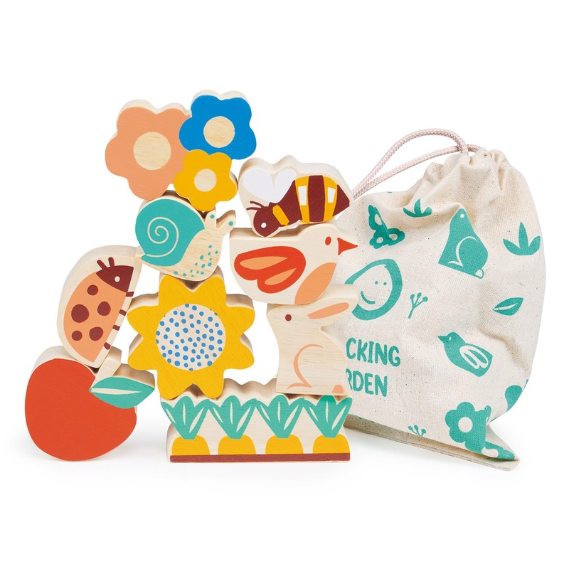 Mentari Toys – Happy Stacking Garden – 9 Wooden Nature Theme Pieces Stacking Toy – Boost Fine Motor Skills And Dexterity – Age 1