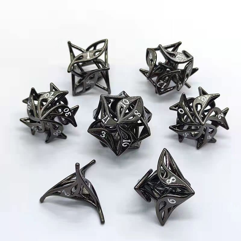 Metal Dice Set Dnd Dice For Table Top Games, Full Set Handcrafted Metal Dice Set, Black