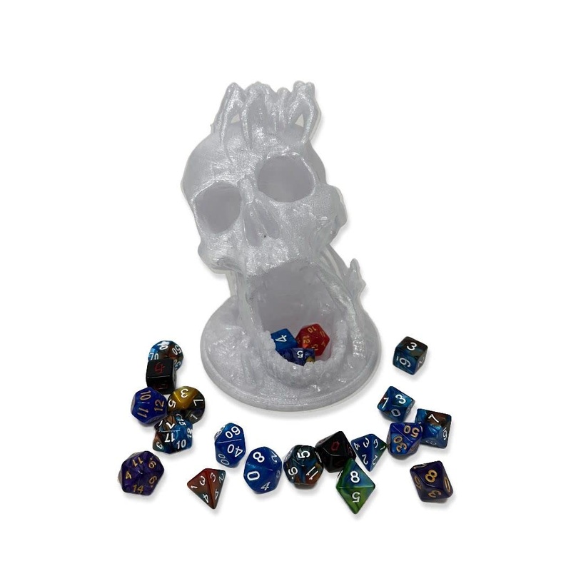 Munnygrubbers – 6.5” Skull Dice Tower – (Random 7Pcs D20 Dice Set Included) – No Paint Odorless Plastic – Tabletop Roleplaying