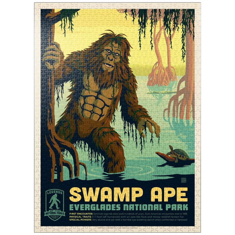 Mypuzzle Legends Of The National Parks: Everglade’S Swamp Ape, Vintage Poster – Premium 1000 Piece Jigsaw Puzzle For Adults