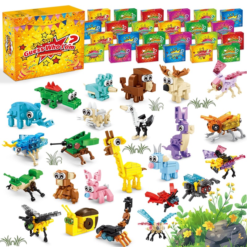 Party Favors For Kids – 24 Pack 72 Kinds Of Animals Building Block Toy Goodie Bags Classroom Carnival Prizes Stuffers Easter Gif