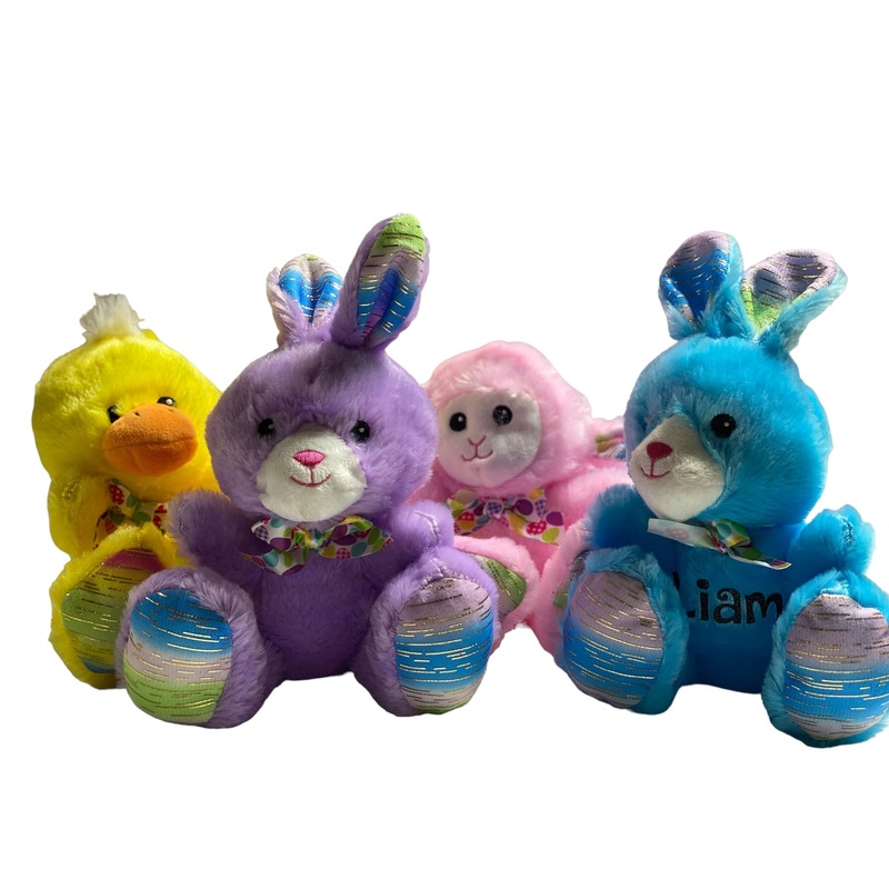 Personalized – Small Easter Plush – Big Foot Pink Lamb Yellow Duck Blue Bunny Purple Bunny – Stuffed Toy – Gift For Girl Boy