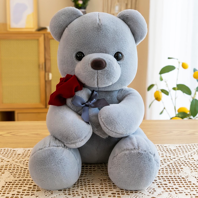 Ruzucoda Plush Teddy Bear With Rose Stuffed Animals Toys Dolls Valentine’S Day Gifts For Girls Girlfriend Lover 9 Inches (Gray)