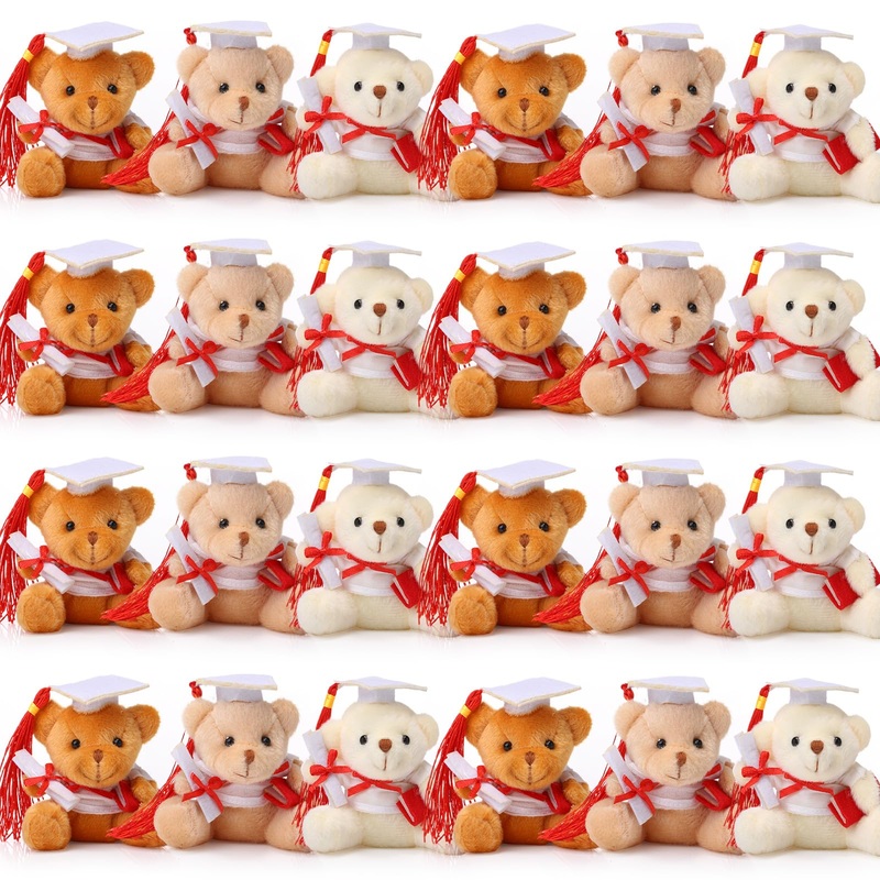 Zomiboo 24 Pcs Graduation Bears Class Of 2025 Bulk 3. 54 Inches Mini Graduation Plush Tiny Grad Bear Stuffed Animals With Cap Fo