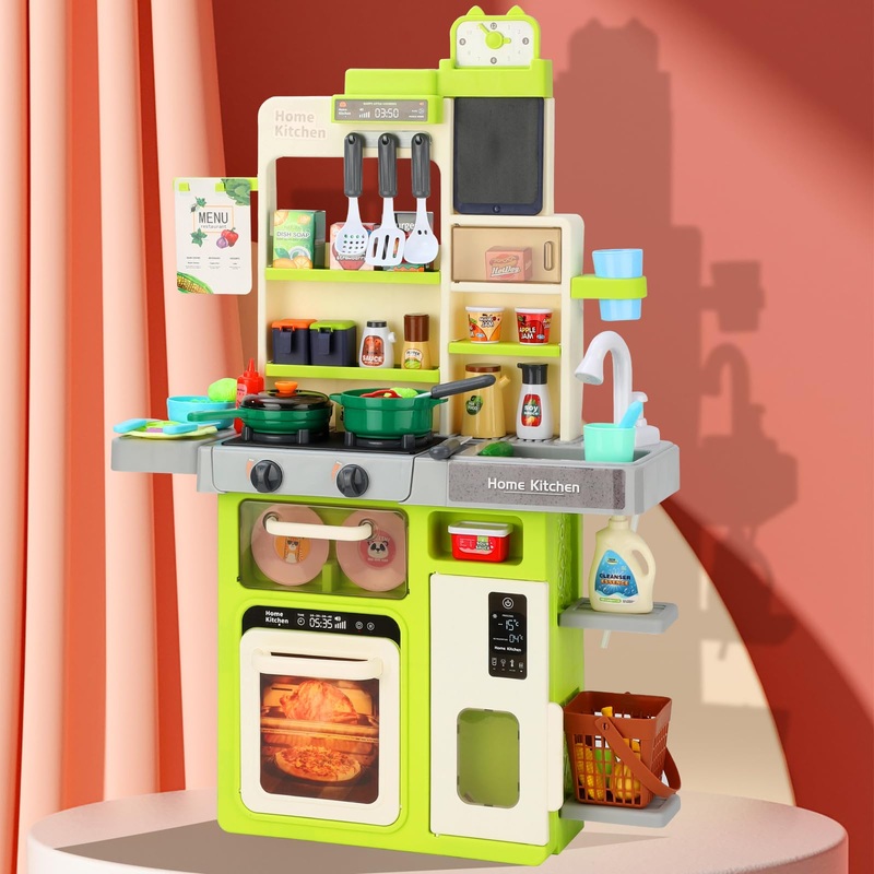 24Hocl Kids Pretend Play Kitchen Set With Sounds, Lights, Cooking Stove, Sink, And Play Food – 63Pcs Toy Kitchen For Toddlers