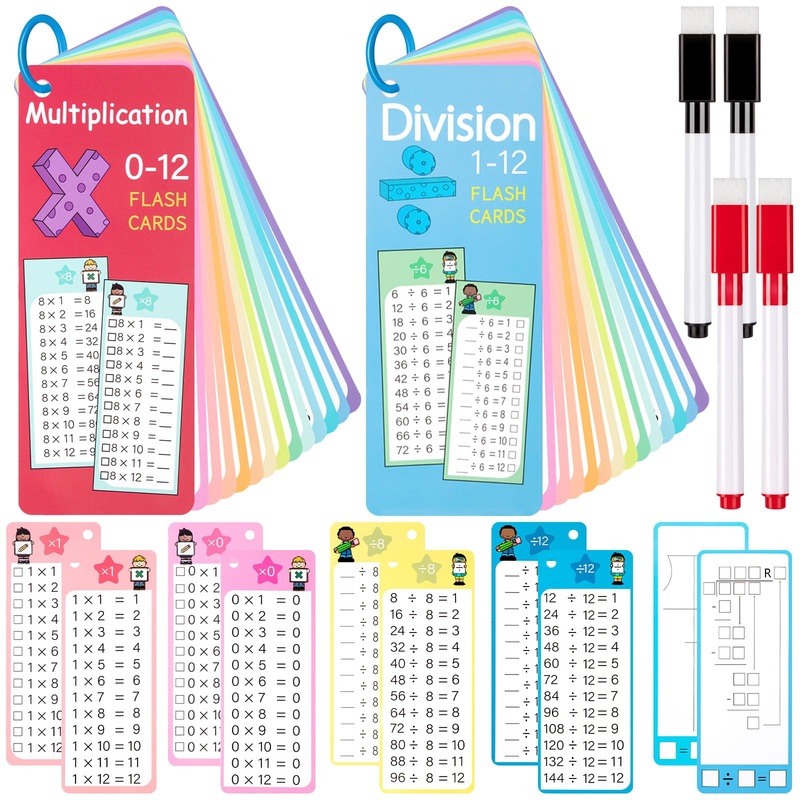 29Pcs Multiplication And Division Flash Cards, Math Flash Card With 4 Dry Erase Pens 2 Rings, Time Table Flash Cards For 1St To