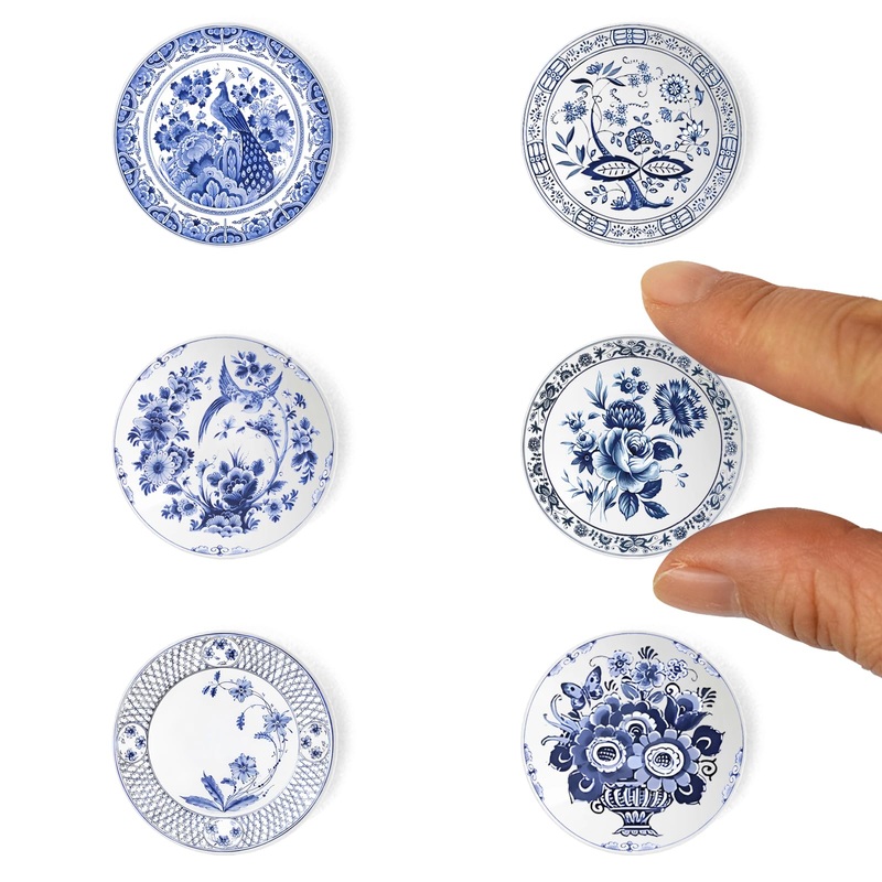6Pcs Handcrafted Miniature Ceramic Plates In 1:12 Or 1:6 Scale, Vintage Porcelain Playhouse Dishes (3Cm, Blue-White A)