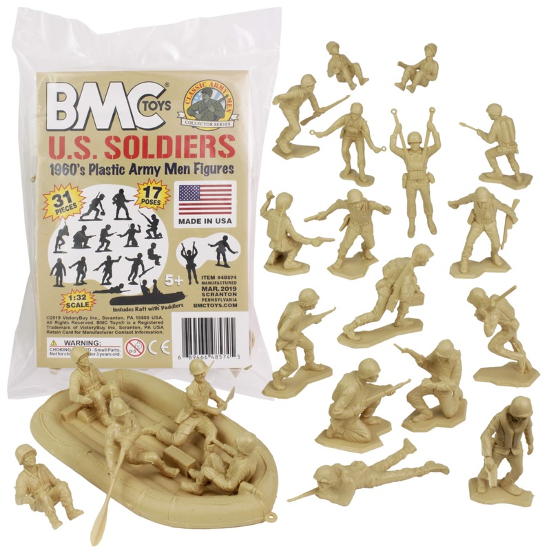 Bmc Marx Plastic Army Men Us Soldiers – Tan 31Pc Ww2 Figures – Made In Usa