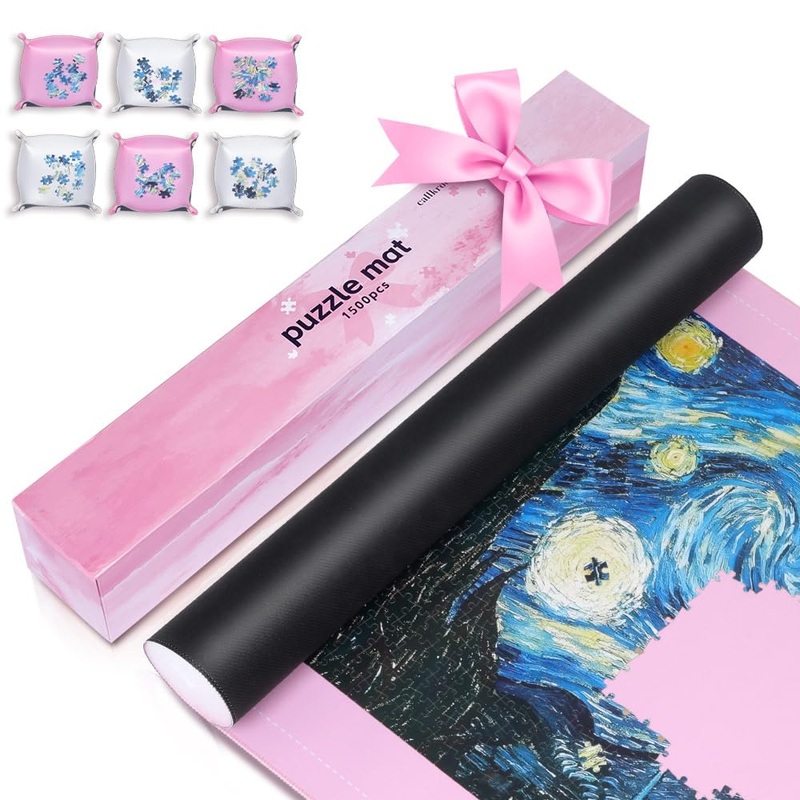 Callkroon Puzzle Mat Holds 2000 Pieces | Roll-Up Design With Non-Slip Rubber Bottom | 6 Sorting Boxes | Portable Puzzle Storage