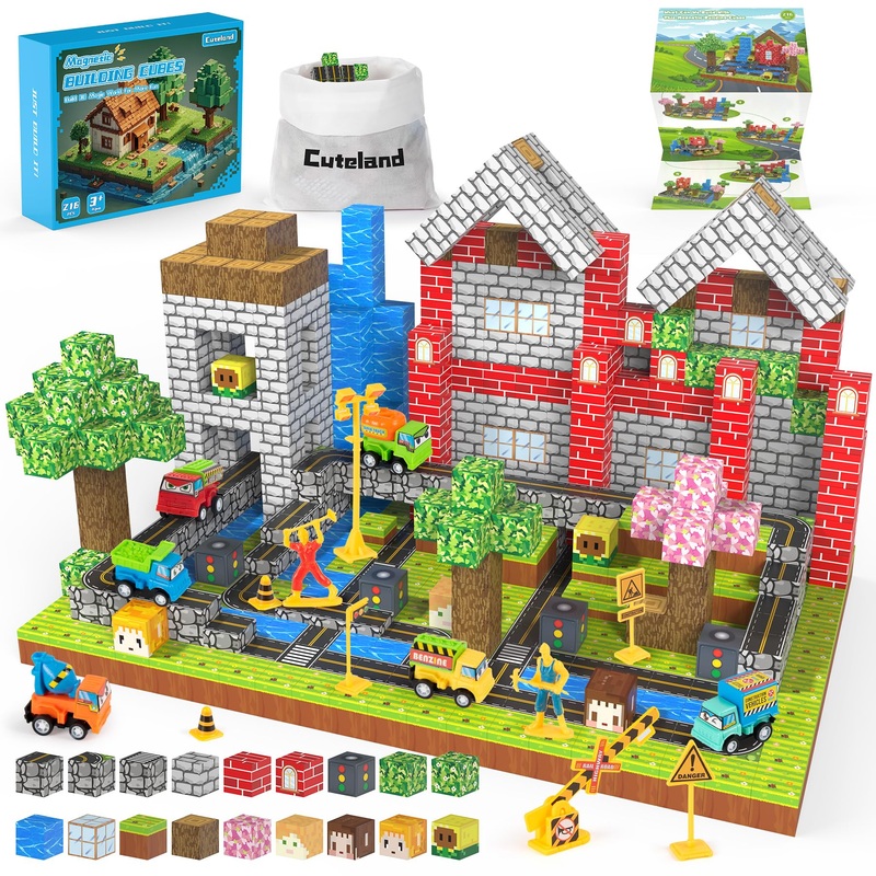 Cuteland Magnetic Blocks 216Pcs City Style, Magnetic Building Blocks For Boys 6-8, Toys Gift For 6+ Year Old Kids