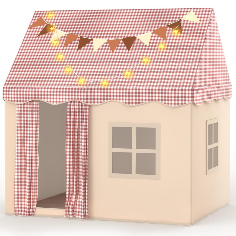 Eaglestone Kids Play Tent Indoor, Toddler Princess Bed Tent With Padded Mat, Led Star Lights & 2 Windows, Outdoor Playhouse Kid