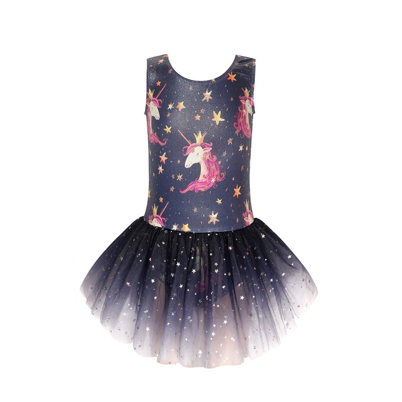 Eqsjiu Unicorn Gymnastics Leotards With Skirt For Girls Size 7-8 7/8 Years Old Tulle Skirt Dance Dresses Crown Crowned Unicorn B