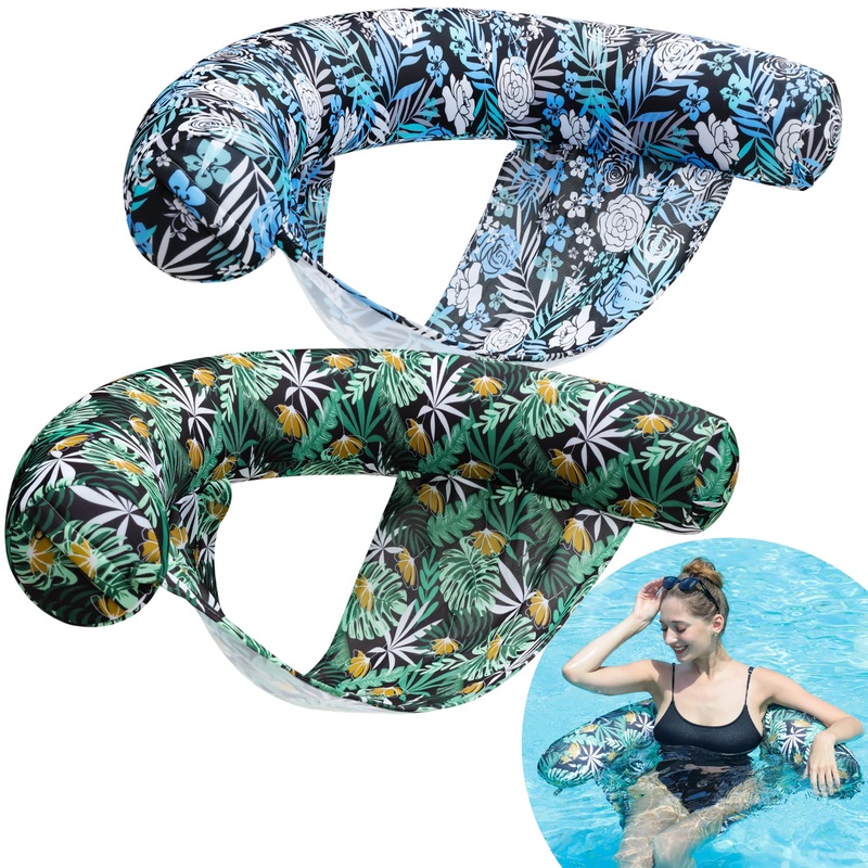 Finduwill Inflatable Pool Floats Chair – 2 Pack Fabric Covered Pool Lounger Float With Sling, Swimming Noodle Chairs Pool Floati