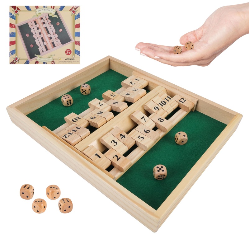 Gothink Shut The Box Dice Game – 2 Player Tabletop Version Classics Wooden Board Game With 4 Dice, Popular Pub Game, Family Stra