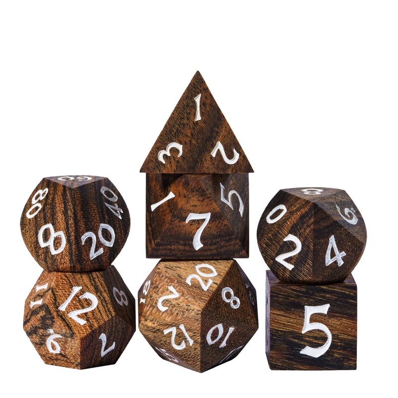 Hddais Wood Dnd Dice, 7Pcs Polyhedral Dice Set With Iron Box, Rpg D&D Dice Made With Wood For Dungeons And Dragons Role Playing
