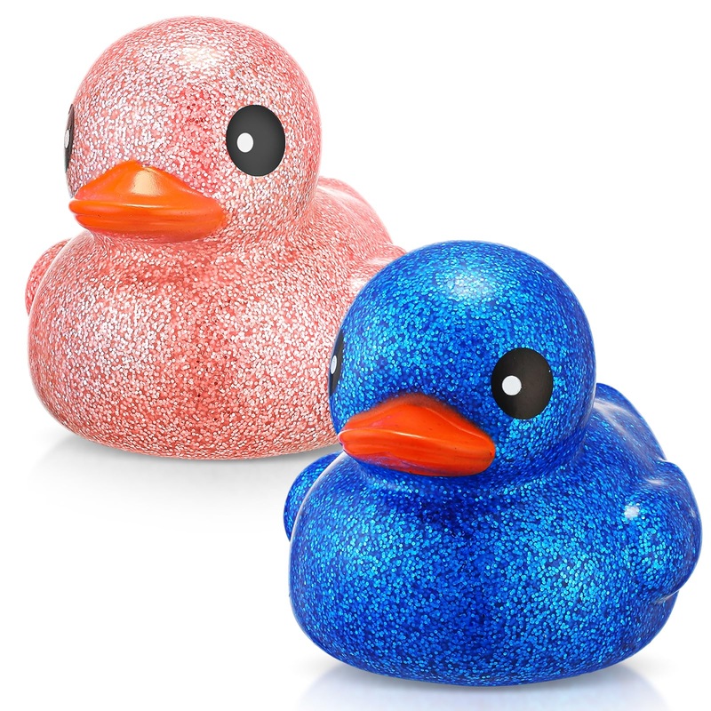 Honoson 2 Pcs 6.89 Inch Giant Glitter Rubber Ducks Big Sparkly Rubber Ducks Jumbo Bathtub Toys With Squeaky Sound For Baby Showe