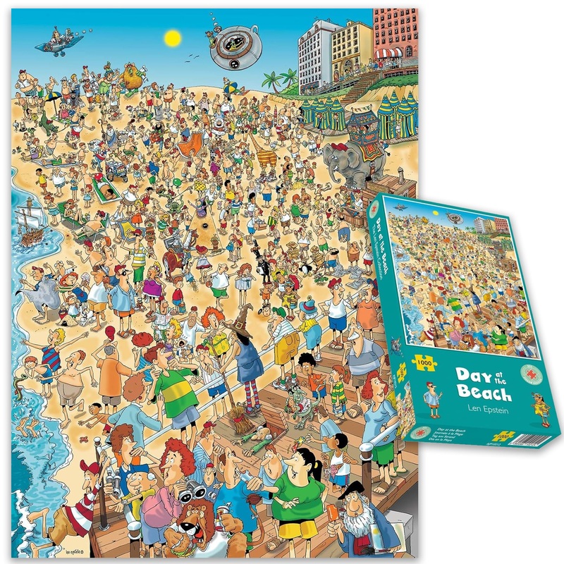 Jigsaw Puzzles 1000 Pieces For Adults – Day At The Beach By Len Epstein – Comical Cartoon Jigsaw Puzzles – 50Cm X 66Cm – Funny J