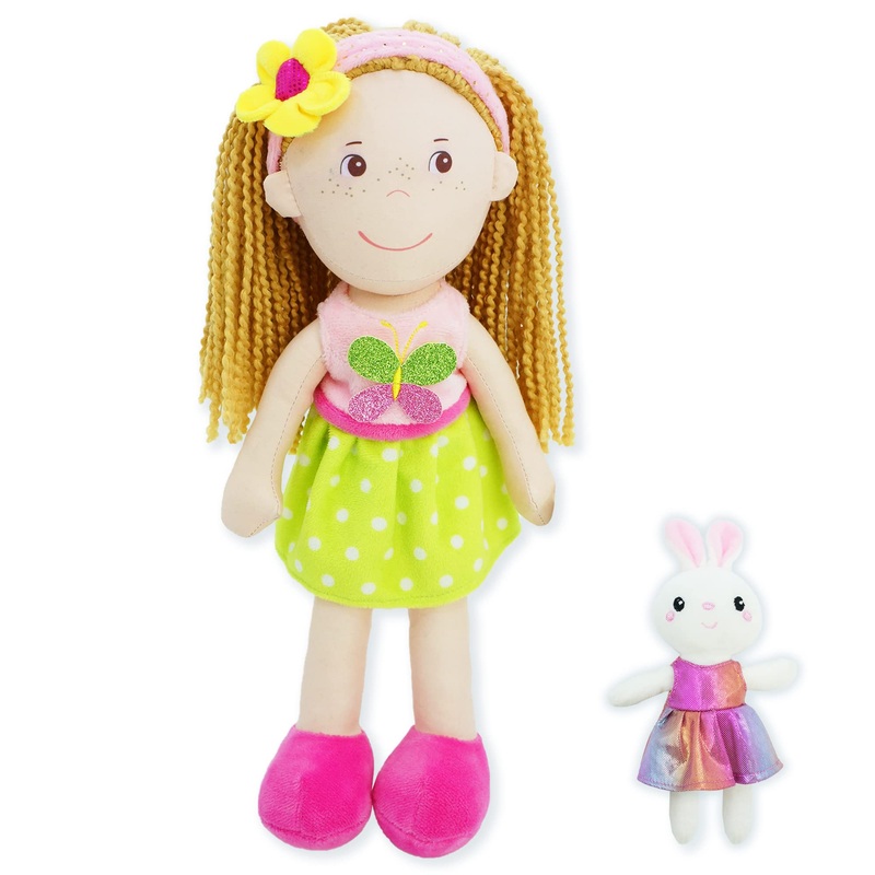 June Garden 14” Playmate Buddies – Plush Doll Aubrey With Her Stuffed Animal Companion Bunny Trixy