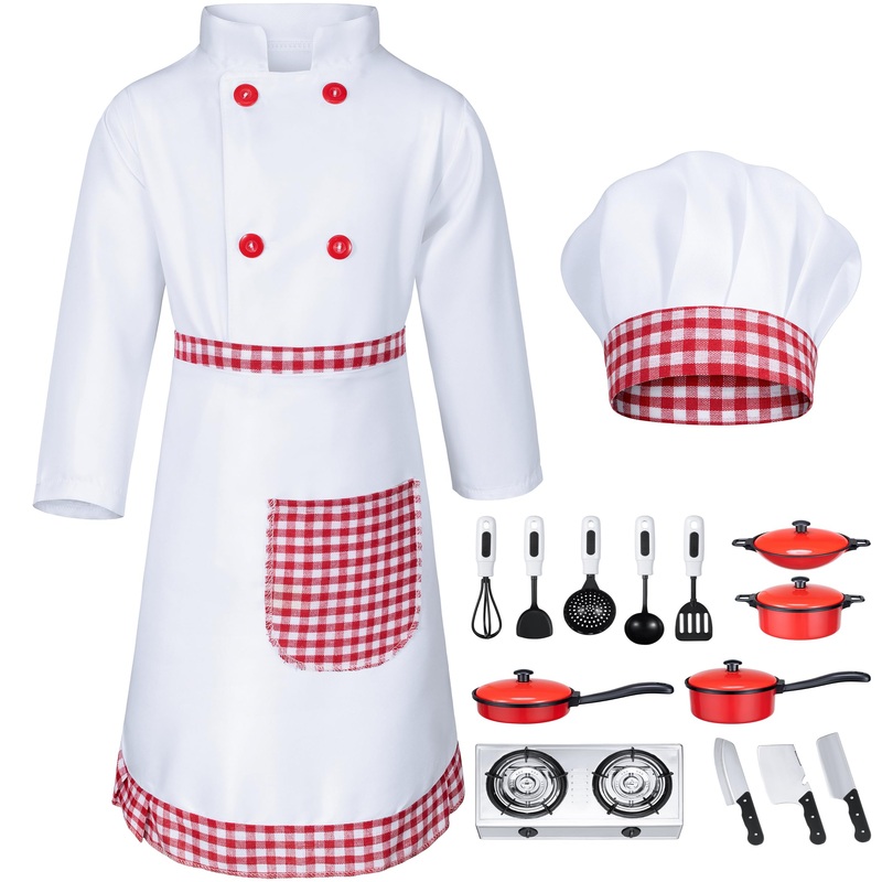 Kids Chef Costume For Boys Girls Kitchen Cooking Party Cosplay 6-7 Years Red