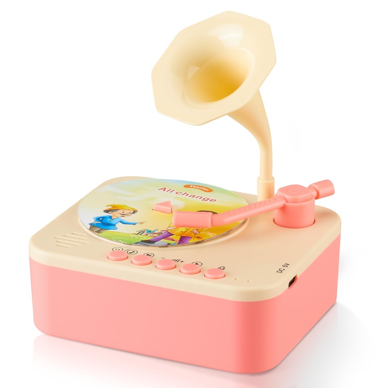 Kids Phonograph With 96 Cards,Children’S Storyteller Sleeping Music Box (Pink)