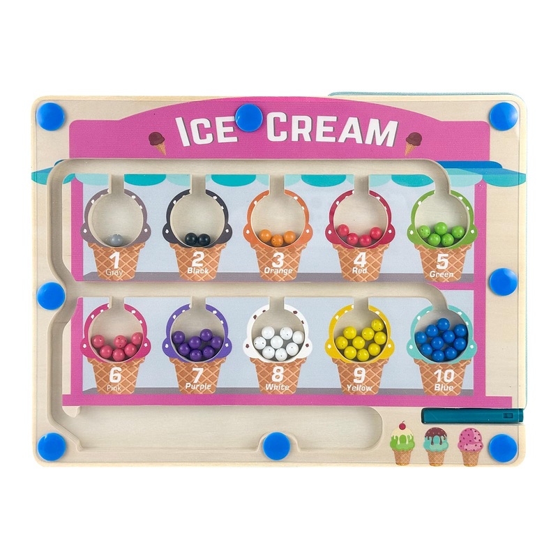 Libaregria Montessori Toys For 3+ Year Old, Ice Cream Magnetic Color And Number Maze, Wooden Puzzle Activity Board, Learning Edu
