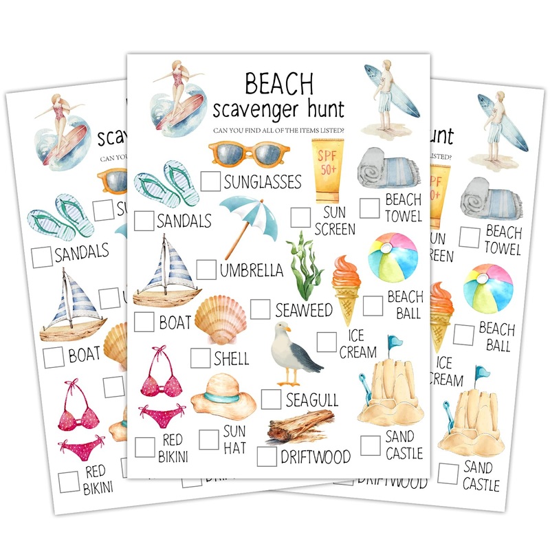 Ltazhyi Beach Scavenger Hunt Cards Set Of 30 Pcs, Summer Treasure Hunt Game For Family Friends, Outdoor Holiday Party Game Find