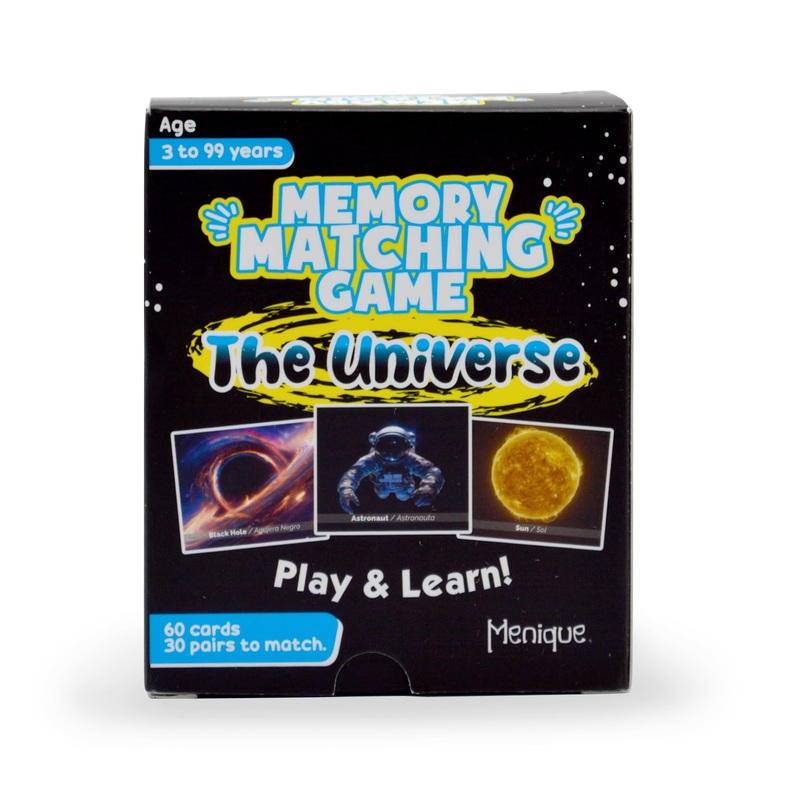 Menique Universe Memory Matching Game – 60 Cards (30 Pairs) – Bilingual Space Game With Planets, Stars & More – Educational For