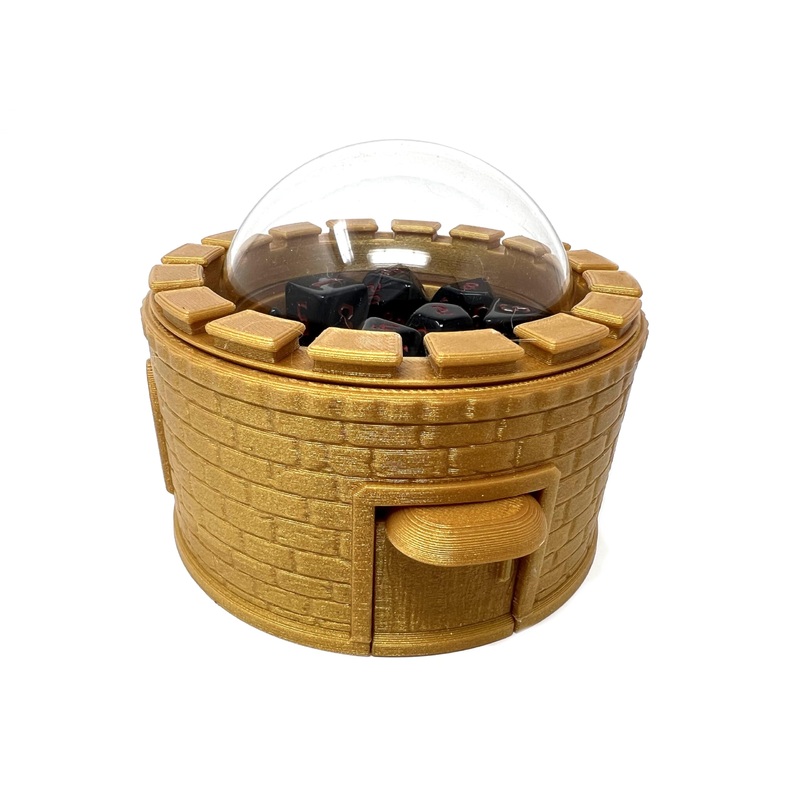 Munnygrubbers – Castle Dice Popper V2 – Jail For Ttrpg & Board Games – (Random 7Pcs D20 Set Included) – Roller, Tower, Holder –