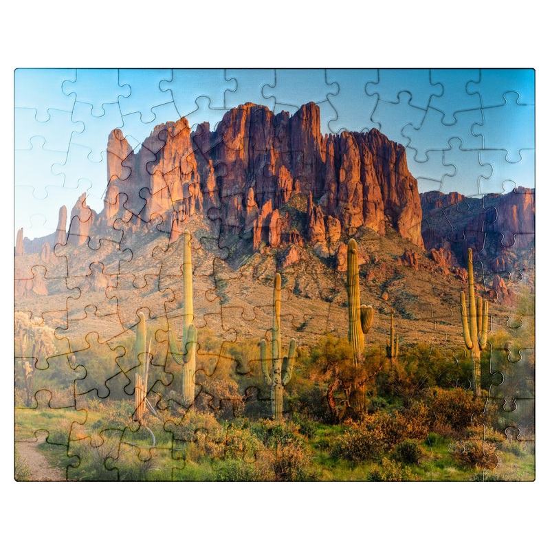 Mypuzzle The Superstition Mountains And Sonoran Desert Landscape At Sunset In Lost Dutchman State Park, Arizona – Premium 100 Pi