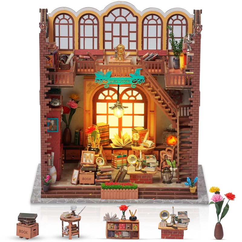 Prextex Diy Book Nook Kit – Enchanted Miniature Bookstore For Adults And Kids – Real Wood – Multicolored Craft Decor – 387 Pcs –