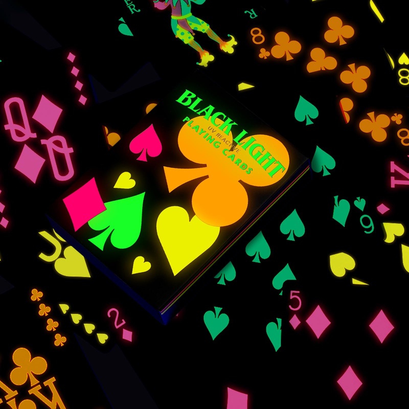 Silipull Black Glow Light Playing Cards Neon Fluorescent Glow Deck For Black Light Games Glow In The Dark Playing Cards For Casi