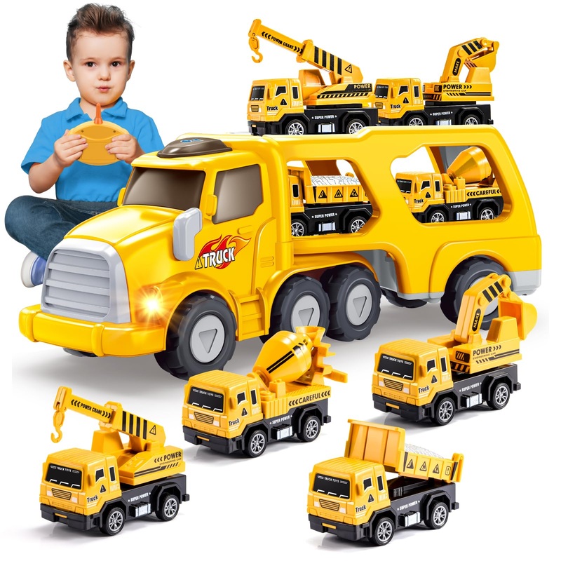 Snapglowz Remote Control Car For Toddlers 2 3 4 5 6, Construction Trucks Cars Toys Toddler 2-6 Year Old Boy Toys Carrier Toys To