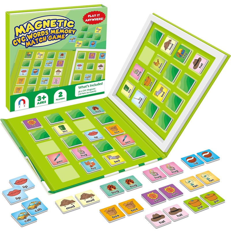 Torlam Magnetic Cvc Word Match Game, Phonics Memory Games For Kids, Travel Party Camping Road Family Night Airplane Car Trip Act