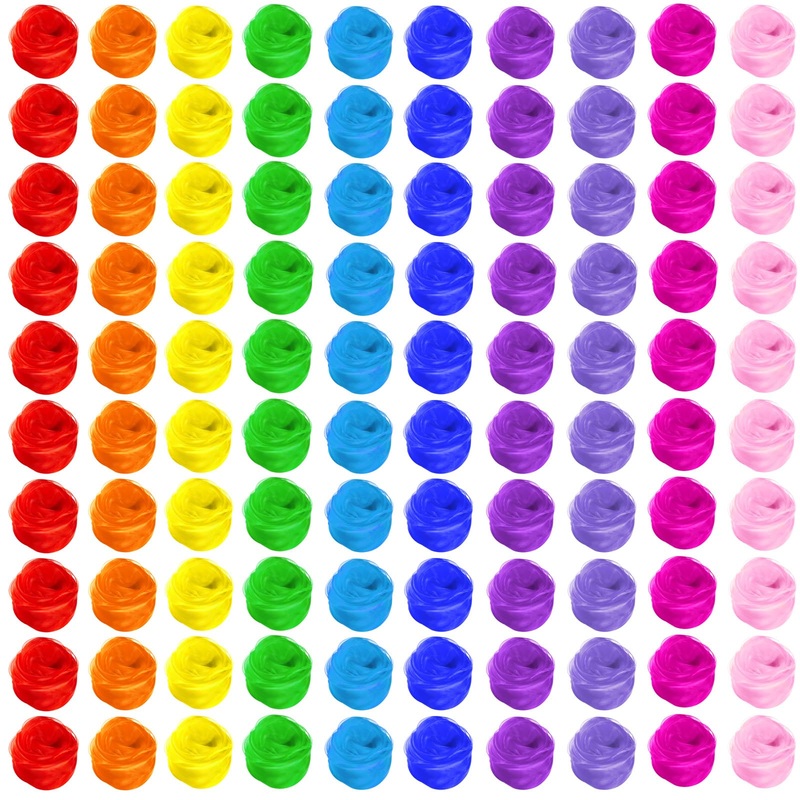 Toulite 100 Pcs Square Dance Scarves Bulk Juggling Play Silks Scarves 24 X 24 Inches Music Movement Dancing Performance Props Ac