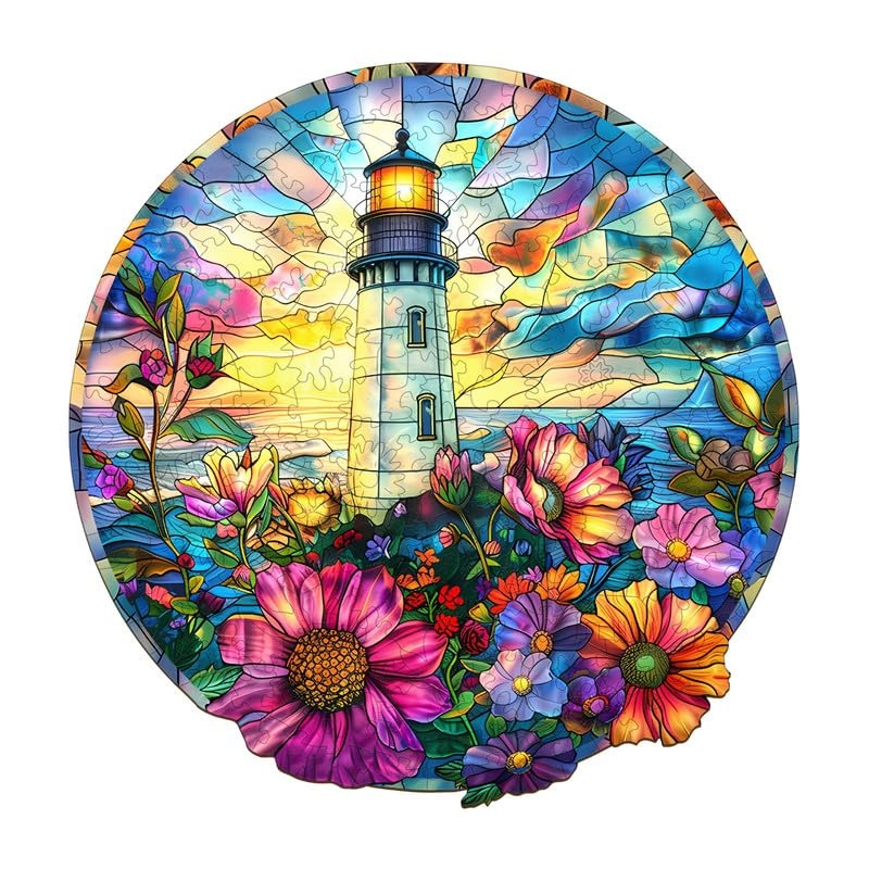 Woodemon Wooden Puzzles For Adults, Stained Glass Lighthouse (M-200Pcs) Wooden Jigsaw Puzzles For Kids, 11.4 * 11.2In Unique Sha