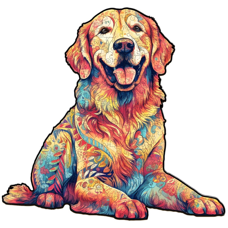 Wooden Jigsaw Puzzle, Loyal Golden Retriever Wooden Puzzle For Adults, Unique Shape Dog Wooden Jigsaw Puzzle, Family Puzzle, Int