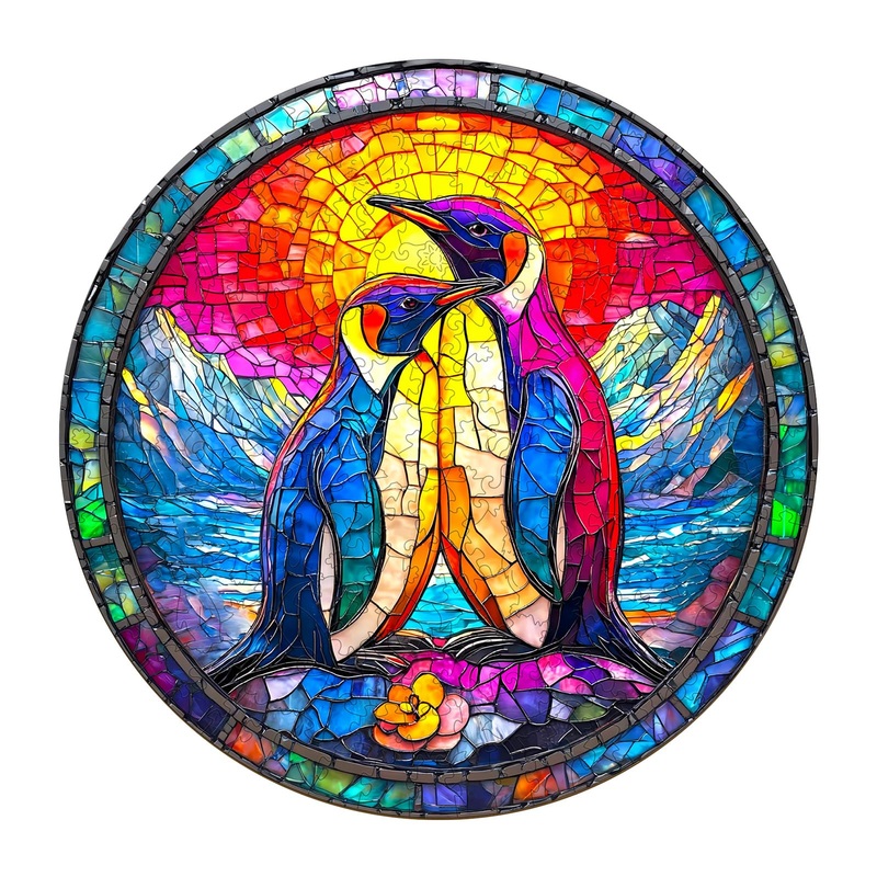 Wooden Puzzles For Adults – Challenging Colorful Couple Penguins Adult Puzzle, Unique Animal Shaped Wooden Jigsaw Puzzles For Ad