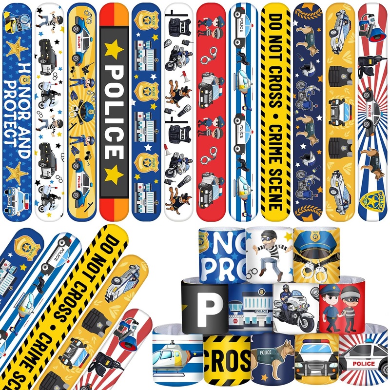 Yymymgj 48Pcs Police Party Favors Police Slap Bracelets Police Bracelets Wristbands For Police Themed Birthday Party Supplies Gi