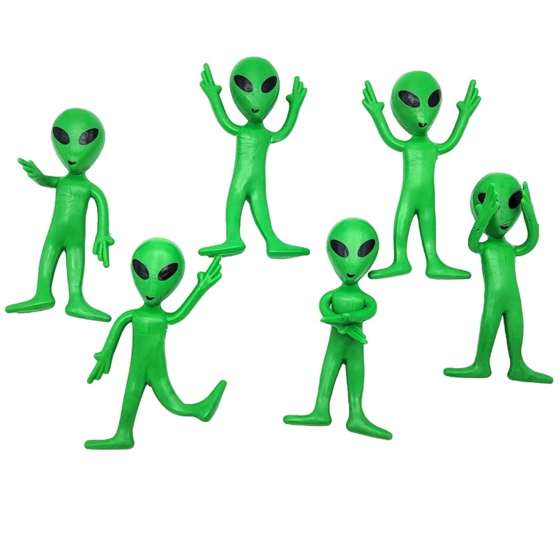 Zugar Land Bendable Green Alien 3.75”. Figure Toys (12 Pack) Flexible Rubber Figures Sensory Stress Relief Fidget Toys. Great P