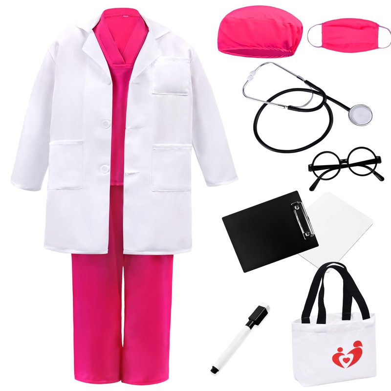 Zzihan Kids Doctor Costume Set – Rose Nurse Scrubs & Lab Coat With Stethoscope, Clipboards – Veterinarian/Nurse Outfit For Boys