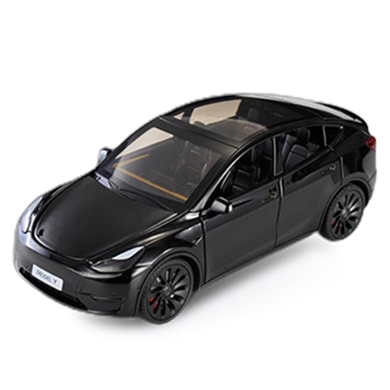 1/24 Model Y Toy Car, Alloy Diecast With Light, Pull Back & Big Size, Perfect For Kids & Adults, Birthday Gift (Black)