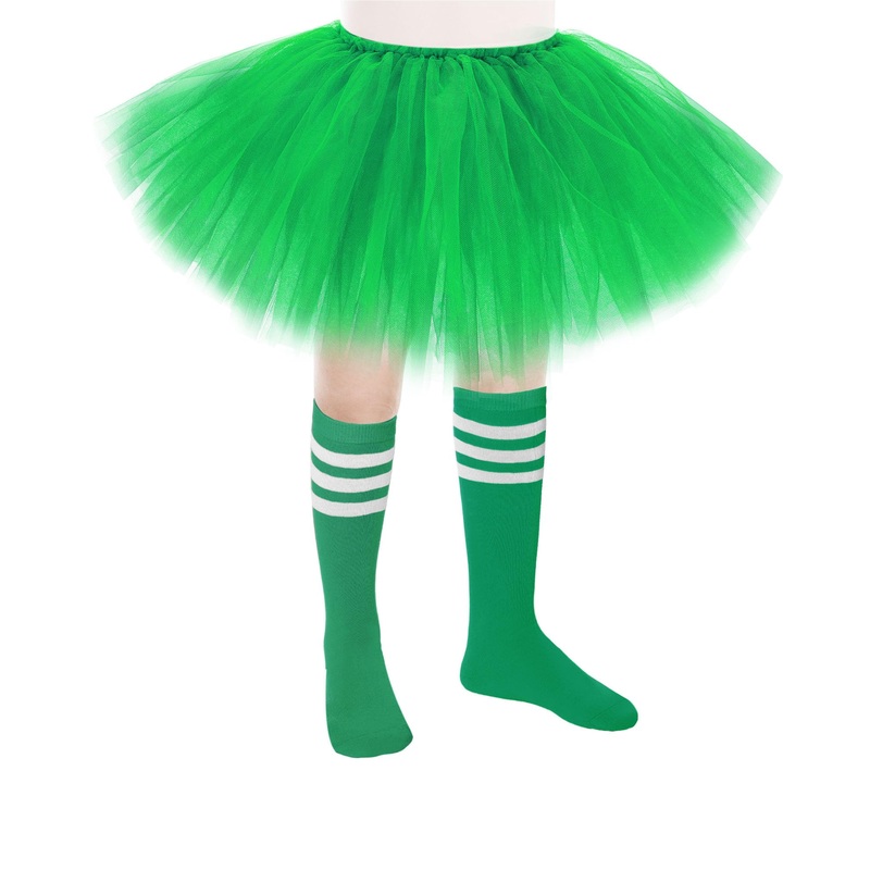 5 Layered Tutu Skirt For Kids Tulle Tutu Skirt With Tube Socks Princess Runners Costumes Cosplay For Girls Kids (Green,Kid)