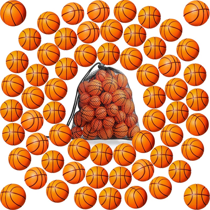 Civaner 60 Pcs Basketball Party Favors Mini Small Basketballs Bouncy Stress Sports Balls With Drawstring Bag For School Party Ca