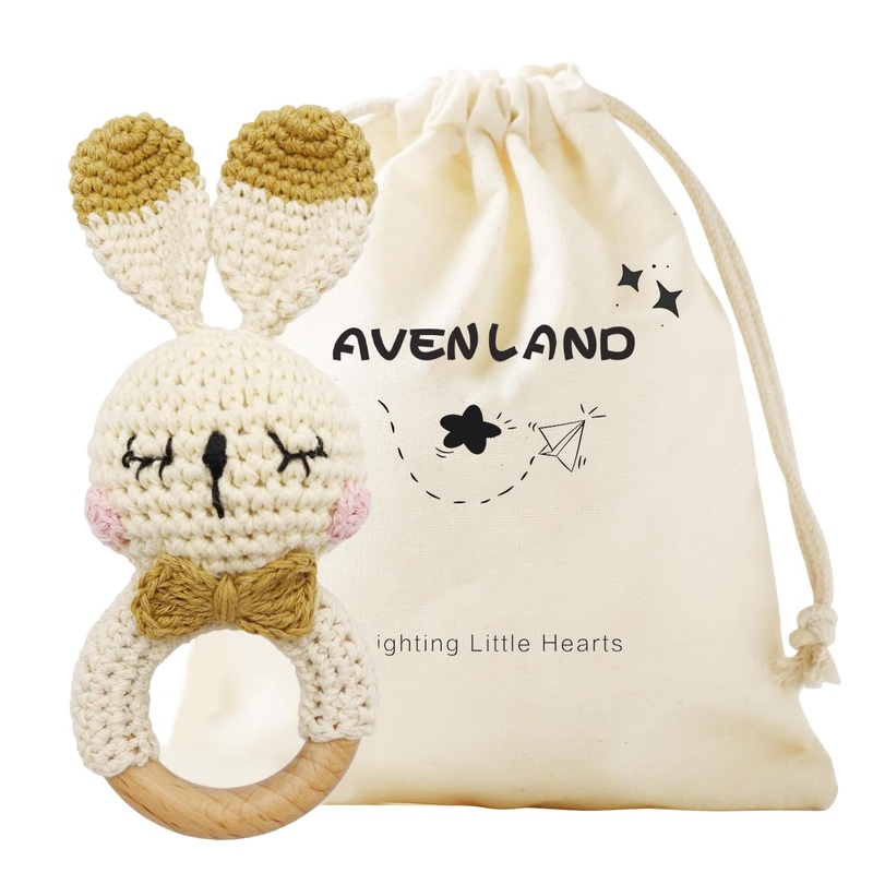 Crochet Bunny Rattle For Baby, Soft Baby Rattle Toys Wooden Ring Rattle For Toddlers Cute Rattle Toy Boy Girl First Rattle Gift