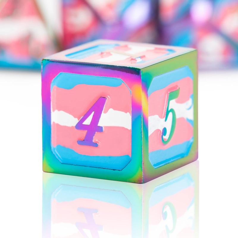 Fatestone Plating Dnd Metal Dice Set With Gift Box For Dungeons And Dragons Mtr Prg Tabletop Games (Rainbow-E)