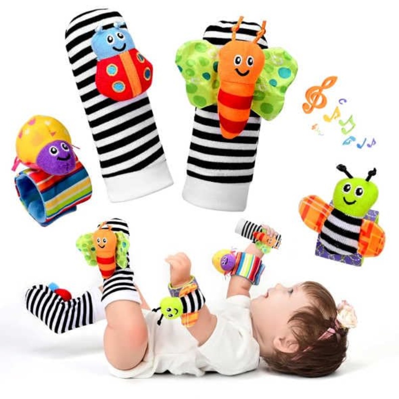 Generic Baby Rattle Socks With Wrist Rattles, Plush Animal Design, Musical Sounds, Set Of 4