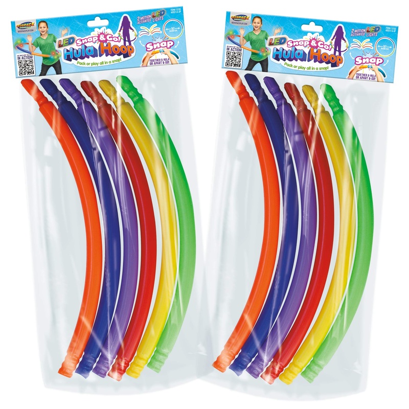 Geospace Led Light Up Snap & Go Multi Color 6 Piece Hula Hoop Toy For Kids Great For Exercise, Birthday Parties (2 Pack) No Batt