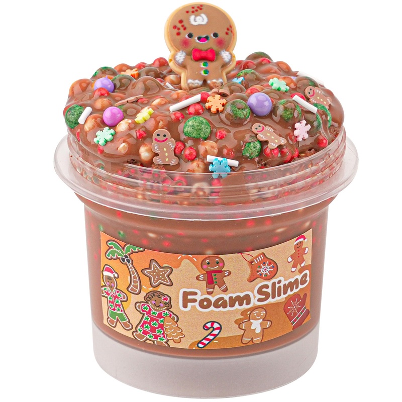 Gingerbread Man Brown Foam Slime – Christmas Stocking Stuffers For Kids, Good Stretchy & Non-Sticky Crunchy Slime Sensory Toys F