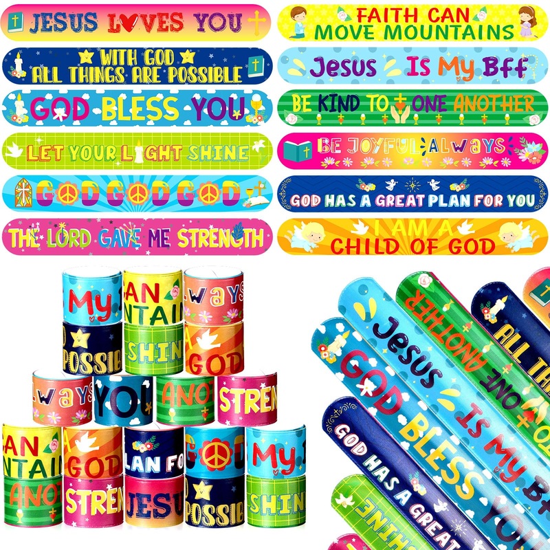 Jenaai 60 Pcs Christian Slap Bracelets Religious Party Favors Bible Verses Bracelets Bulk Jesus Loves You Christian Crafts Sunda